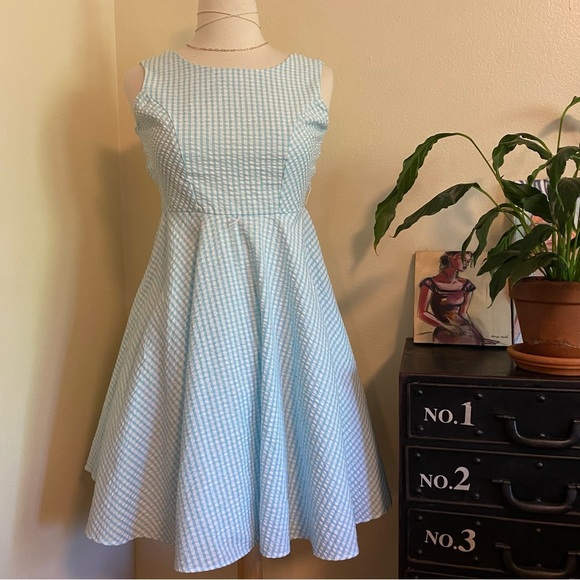 Vintage retro 50s style dress circle skirt - blue gingham - Picture 14 of 14